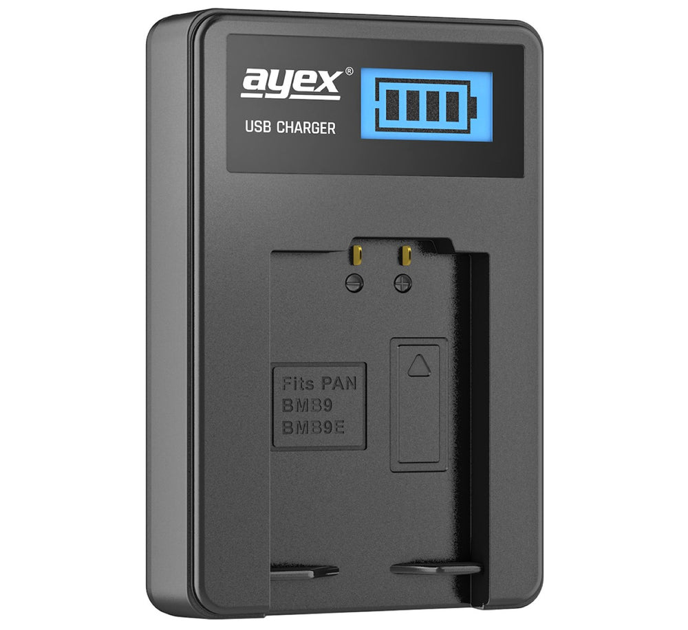 USB Ladegerät für Panasonic DMW-BMB9E Akkus beleuchtetes Display Ladestandanzeige
