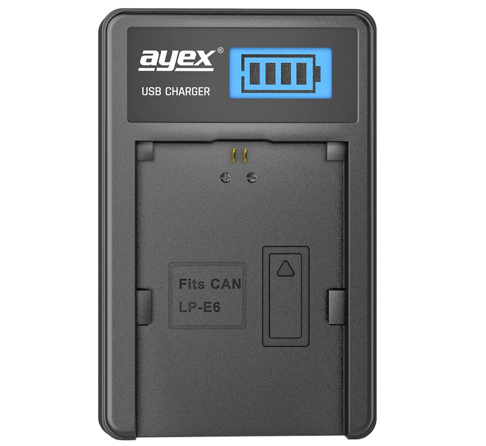 USB Ladegerät für Canon LP-E6 N,NH Akkus beleuchtetes Display Ladestandanzeige