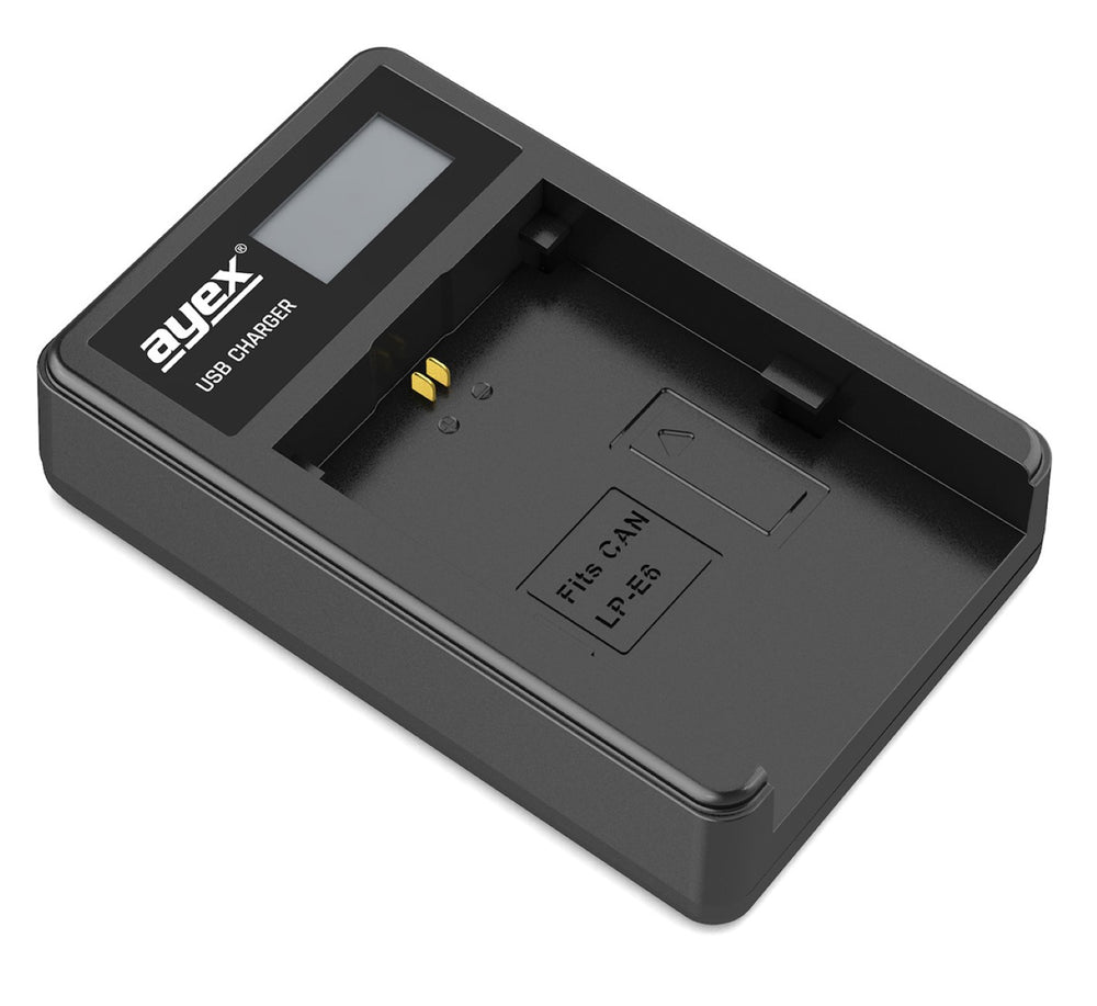 USB Ladegerät für Canon LP-E6 N,NH Akkus beleuchtetes Display Ladestandanzeige