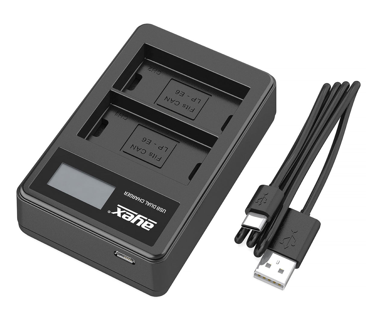USB Dual Ladegerät für Canon LP-E6 N NH Akkus beleuchtetes Display Ladestandanzeige