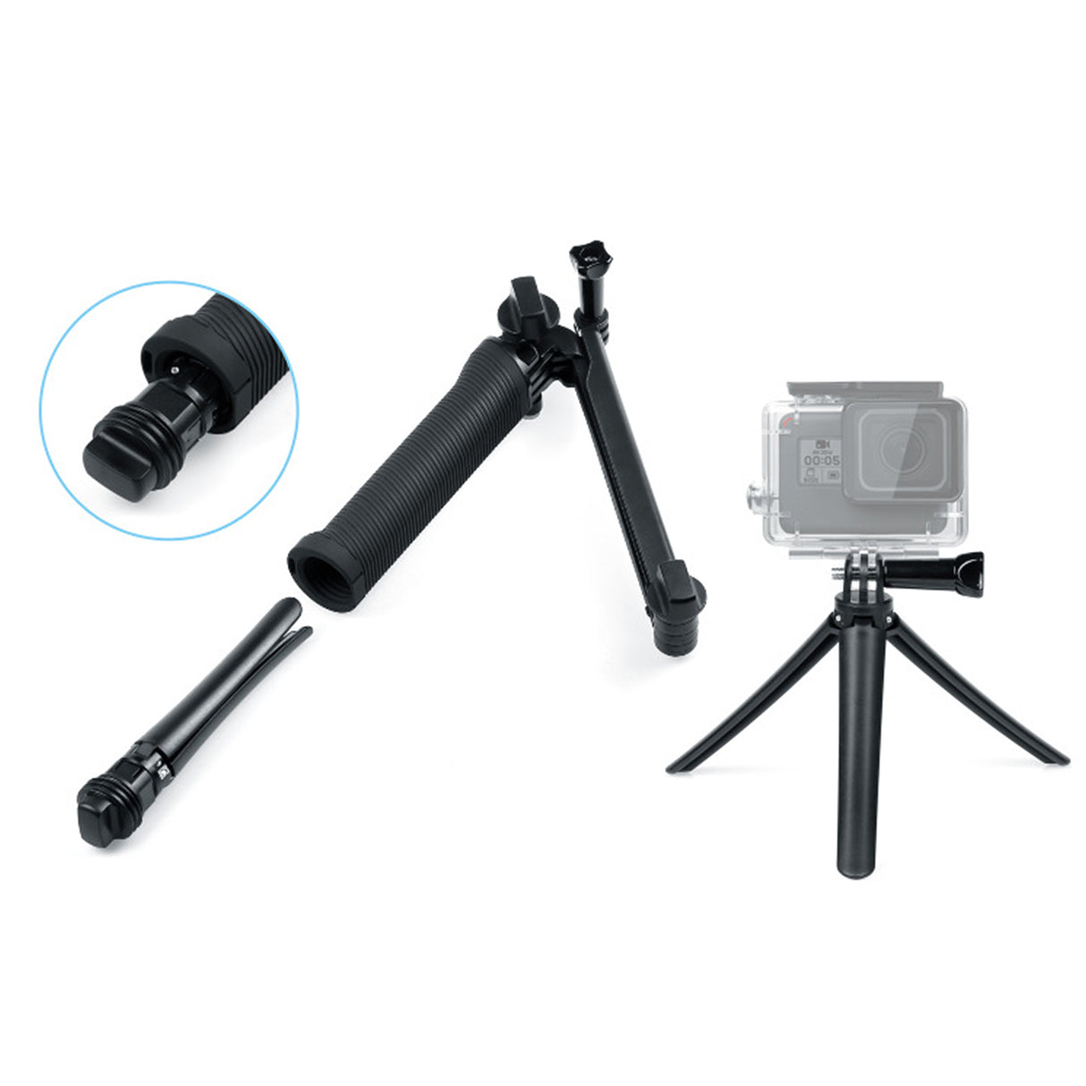 Selfie Stick Monopod mit Stativständer für GoPro & DJI Actionkameras dynamische Aufnahmen