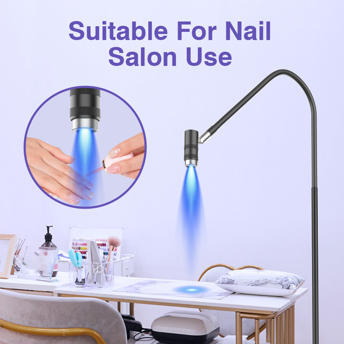 UV-Lash-Lampe Beauty Light 360° Touch-Dimmung 5 Lichtstufen Fußschalter Brille