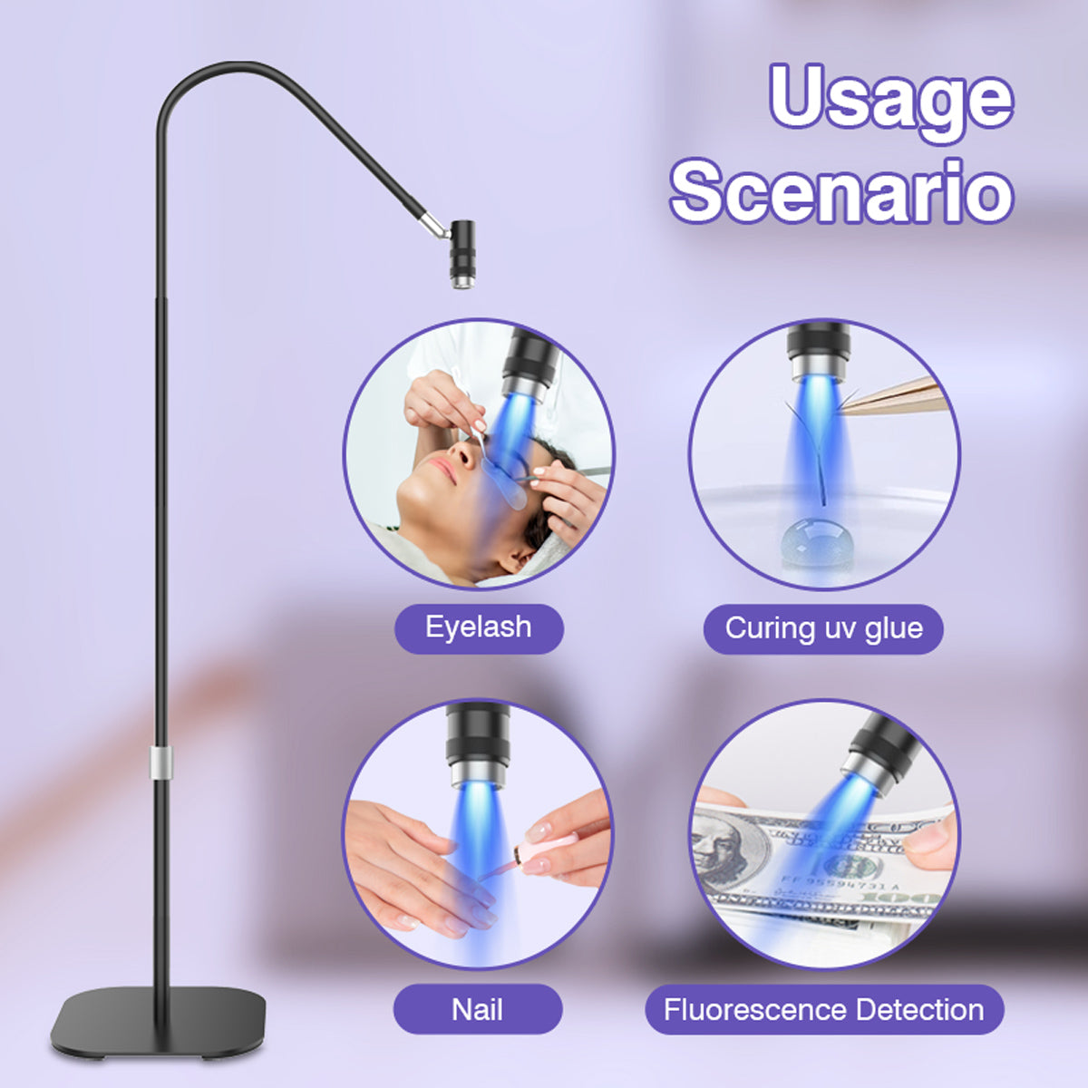 UV-Lash-Lampe Beauty Light 360° Touch-Dimmung 5 Lichtstufen Fußschalter Brille