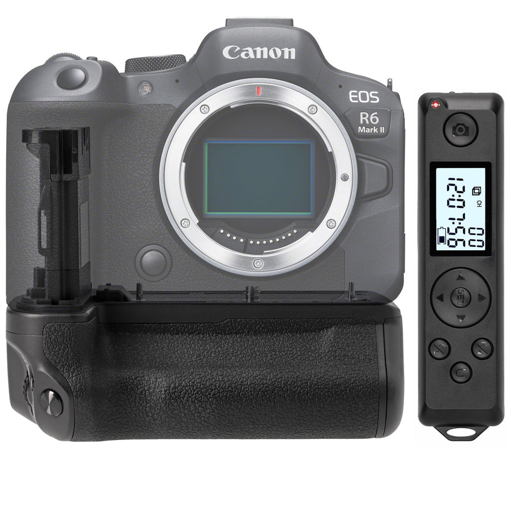 Batteriegriff für Canon EOS R5 R6 R6 Mark II wie BG-R10 Inkl. Timer-Fernauslöser + 2x LP-E6NH Akkus