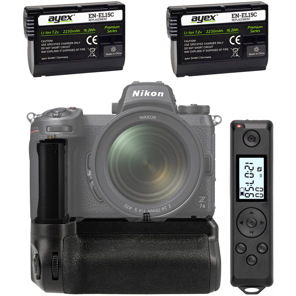 Batteriegriff für Nikon Z6 II & Z7 II inkl. Timer-Fernauslöser + 2x EN-EL15C Akkus
