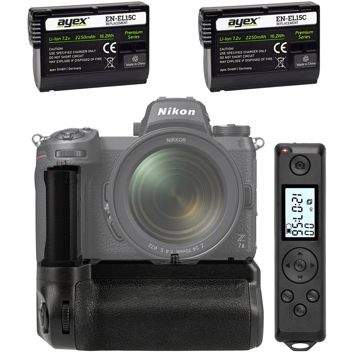 Batteriegriff für Nikon Z6 II & Z7 II inkl. Timer-Fernauslöser + 2x EN-EL15C Akkus