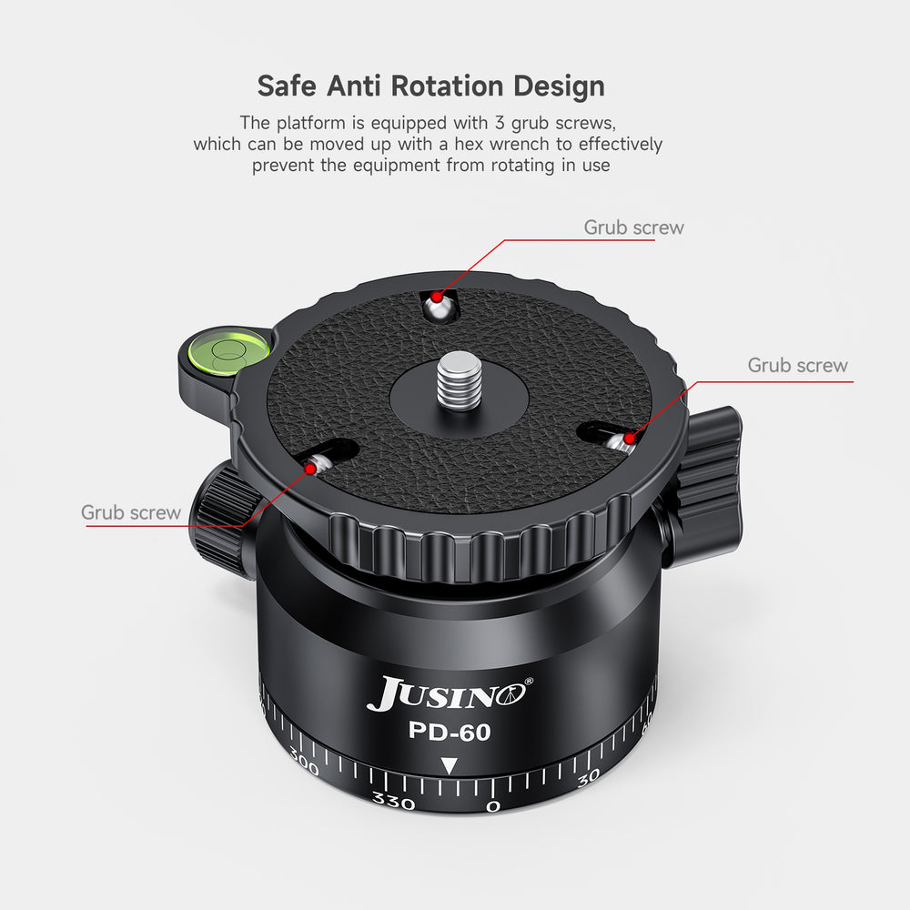 JUSINO Stativ-Nivellierbasis Neigekopf mit 360° Panorama-Funktion und ±15° Neigung PD-60