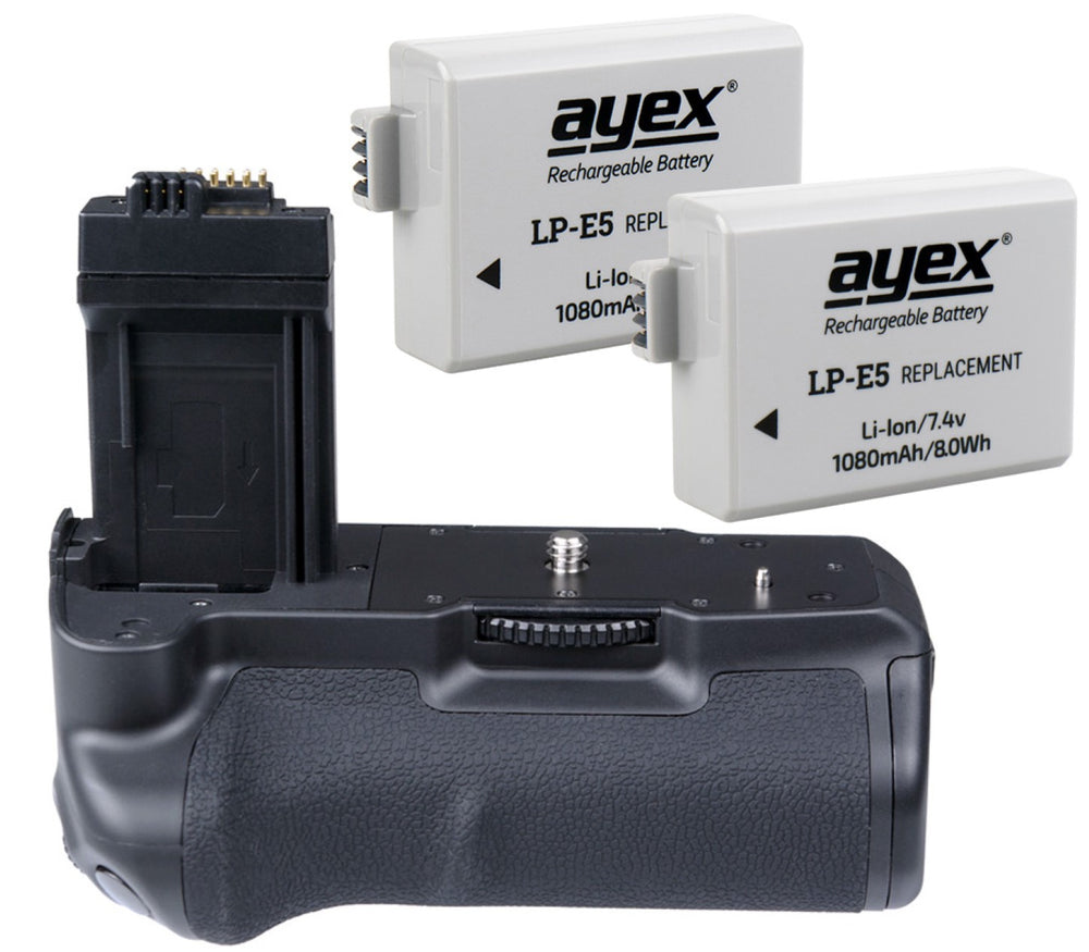Batteriegriff Set für Canon EOS 1000D 500D 450D + 2x LP-E5 Akku wie BG-E5
