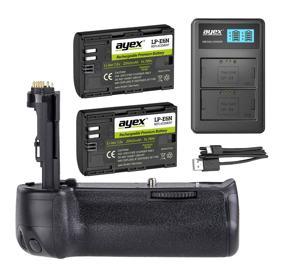 Batteriegriff Set für Canon EOS 6D Mark II wie BG-E21 + 2x LP-E6N Akku + 1x USB Dual Ladegerät