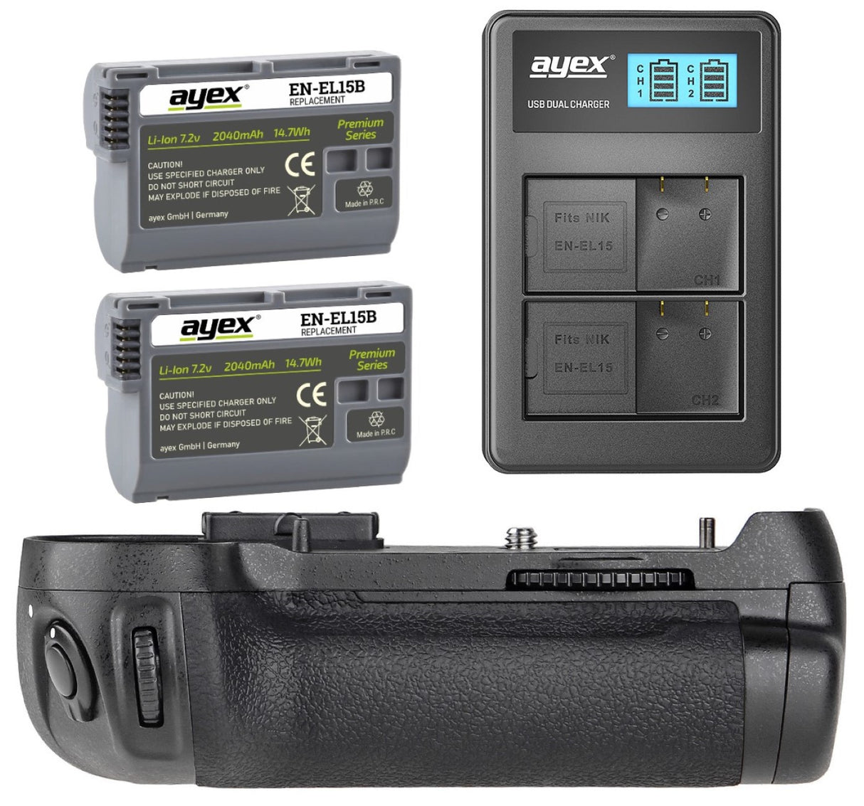Batteriegriff Set für Nikon D500 wie MB-D17 + 2x EN-EL15B Akku + 1x USB Dual Ladegerät