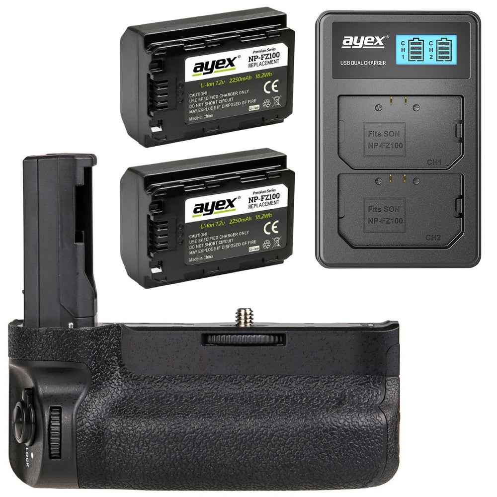 Batteriegriff Set für Sony Alpha A9 A7R III A7 III + 2x NP-FZ100 Akku + 1x USB Dual Ladegerät