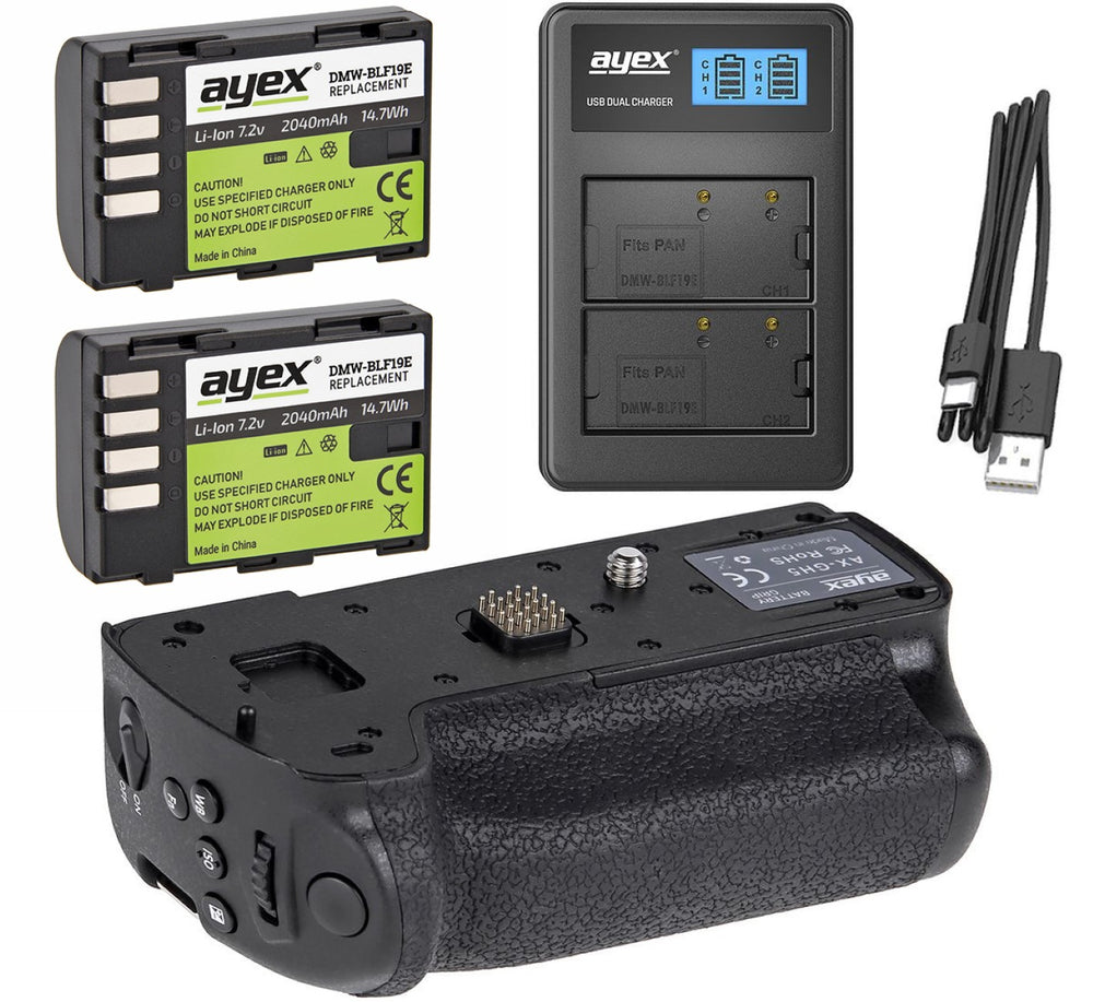 Batteriegriff Set für Panasonic Lumix GH5 + 2x BLF19E Akku + USB Dual Ladegerät