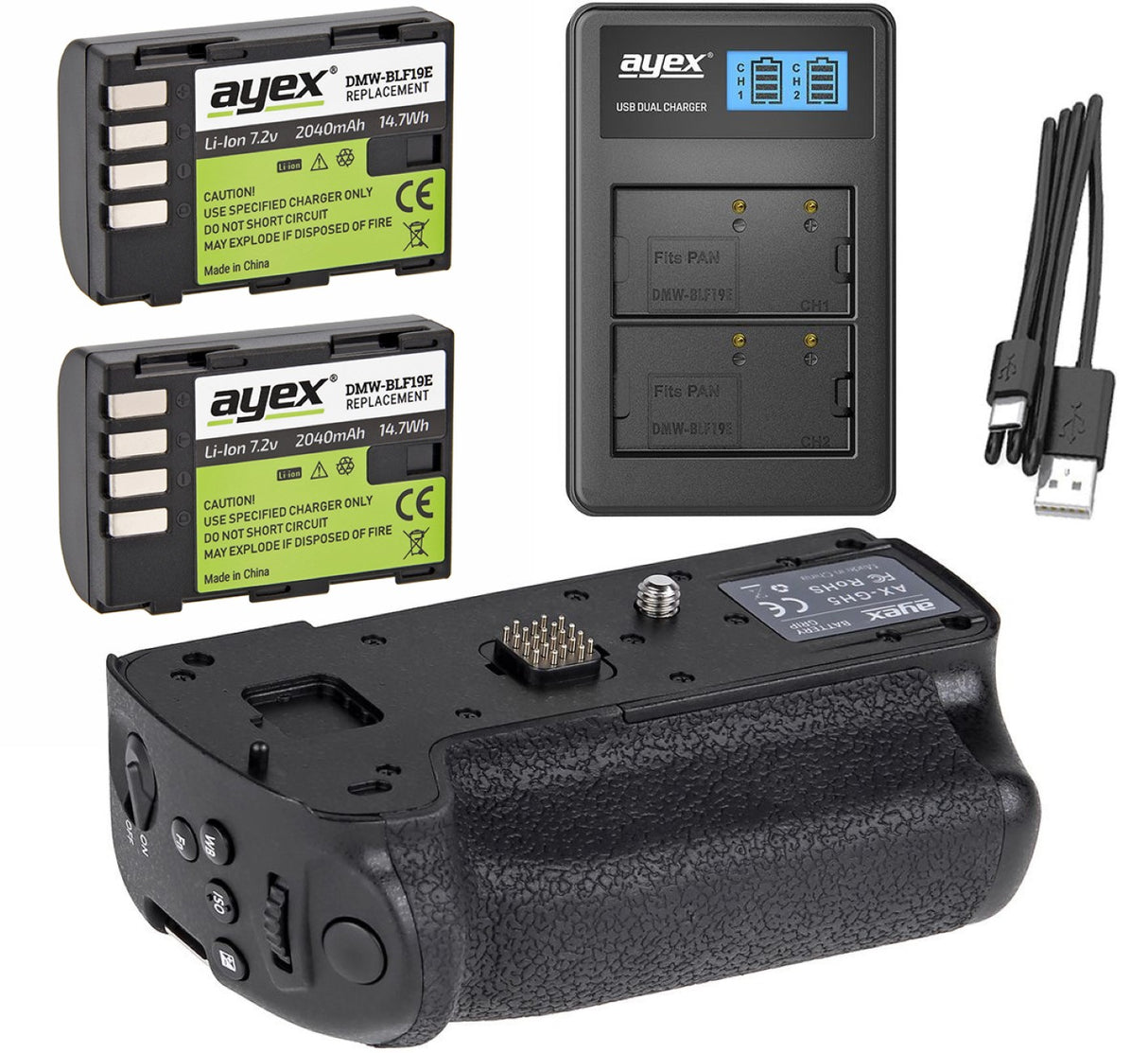 Batteriegriff Set für Panasonic Lumix GH5 + 2x BLF19E Akku + USB Dual Ladegerät
