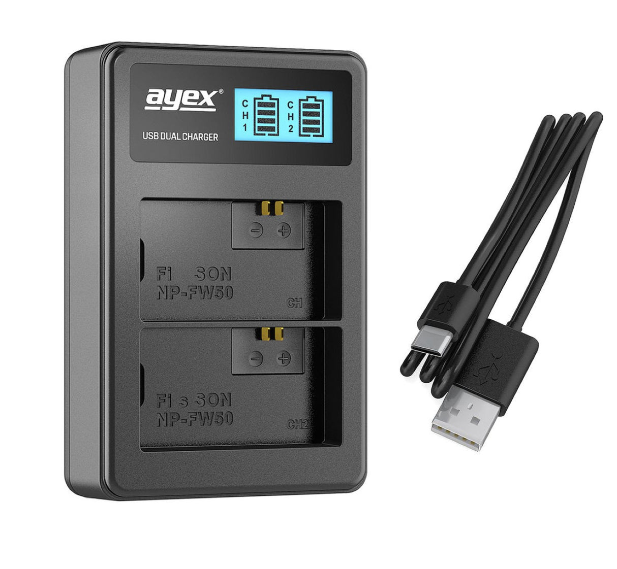 Batteriegriff Set für Sony Alpha A6500 + 2x NP-FW50 Akku + 1x USB Dual Ladegerät