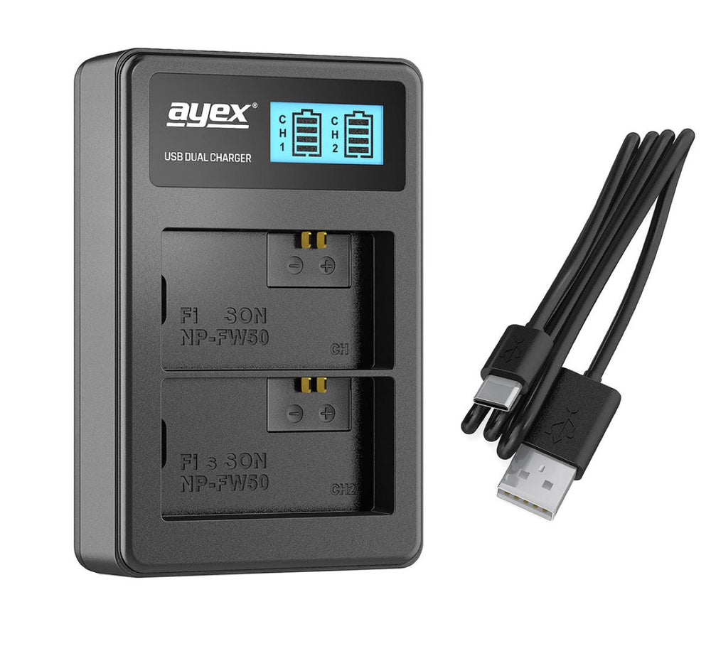 Batteriegriff Set für Sony Alpha A7 A7R A7S + 2x NP-FW50 Akku + 1x USB Dual Ladegerät
