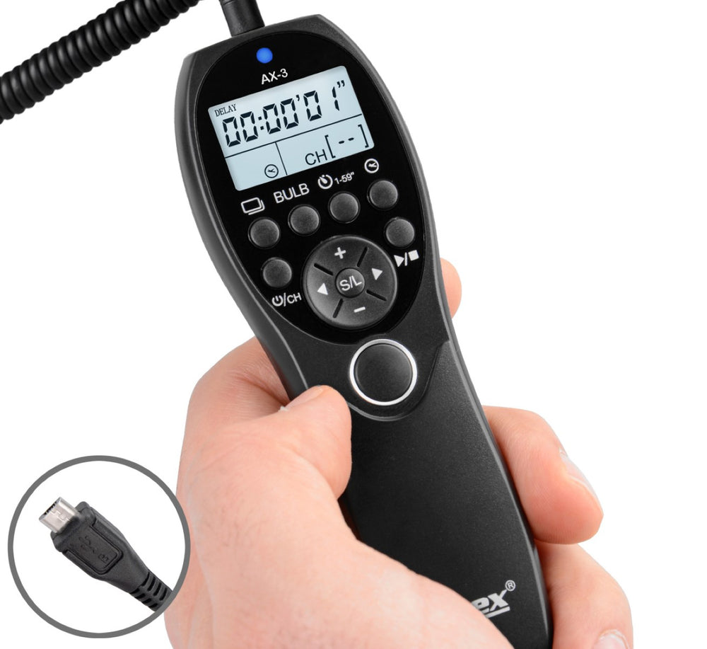 Timer Fernauslöser AX-3 RR90 zB für Fujifilm X-T10 X-M1 X-A3 X-A10 Serie Bulb Delay Fokussieren