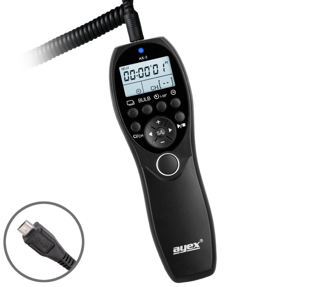 Timer Fernauslöser AX-3 RR90 zB für Fujifilm X-T10 X-M1 X-A3 X-A10 Serie Bulb Delay Fokussieren