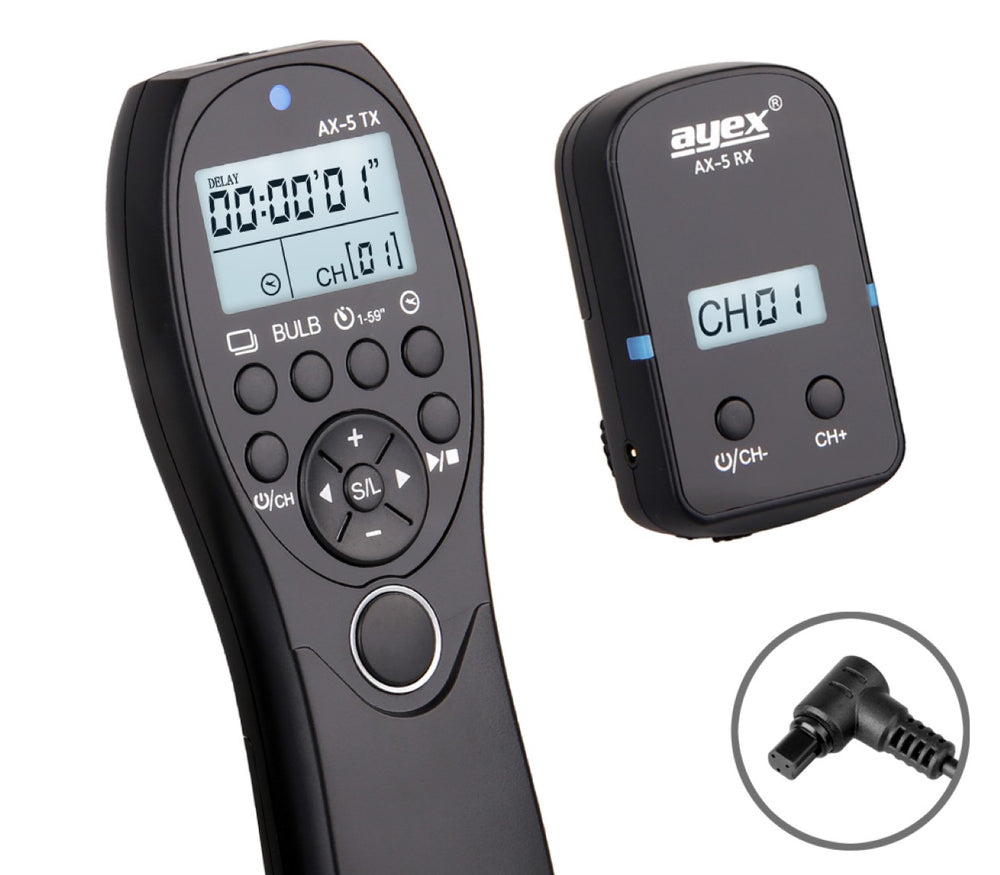 Funk Timer Fernauslöser AX-5 N3 zB Canon EOS R5 1D X Mark II 5D Mark IV 5DS 6D 7D Mark II Serie Bulb Delay Fokussieren