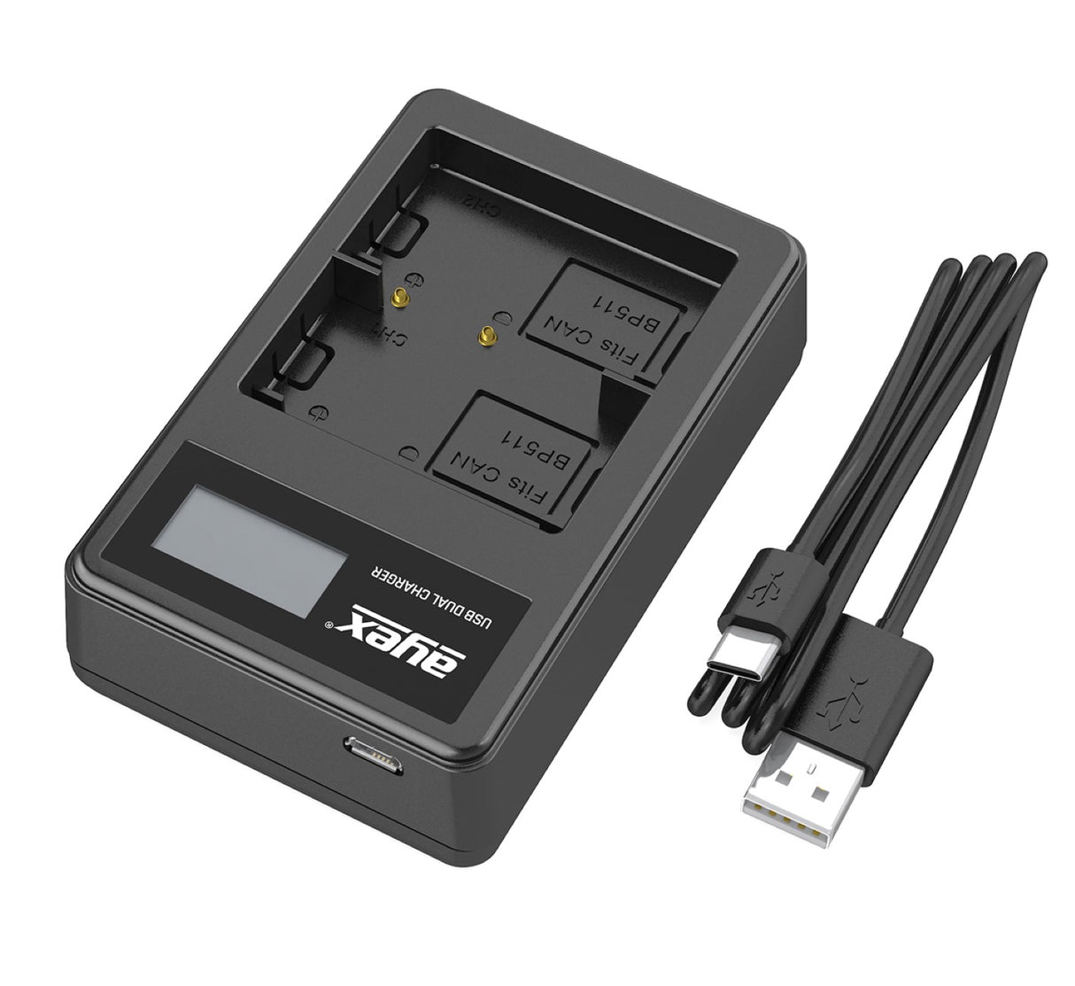 USB Dual Ladegerät für Canon BP-511A Akkus beleuchtetes Display Ladestandanzeige