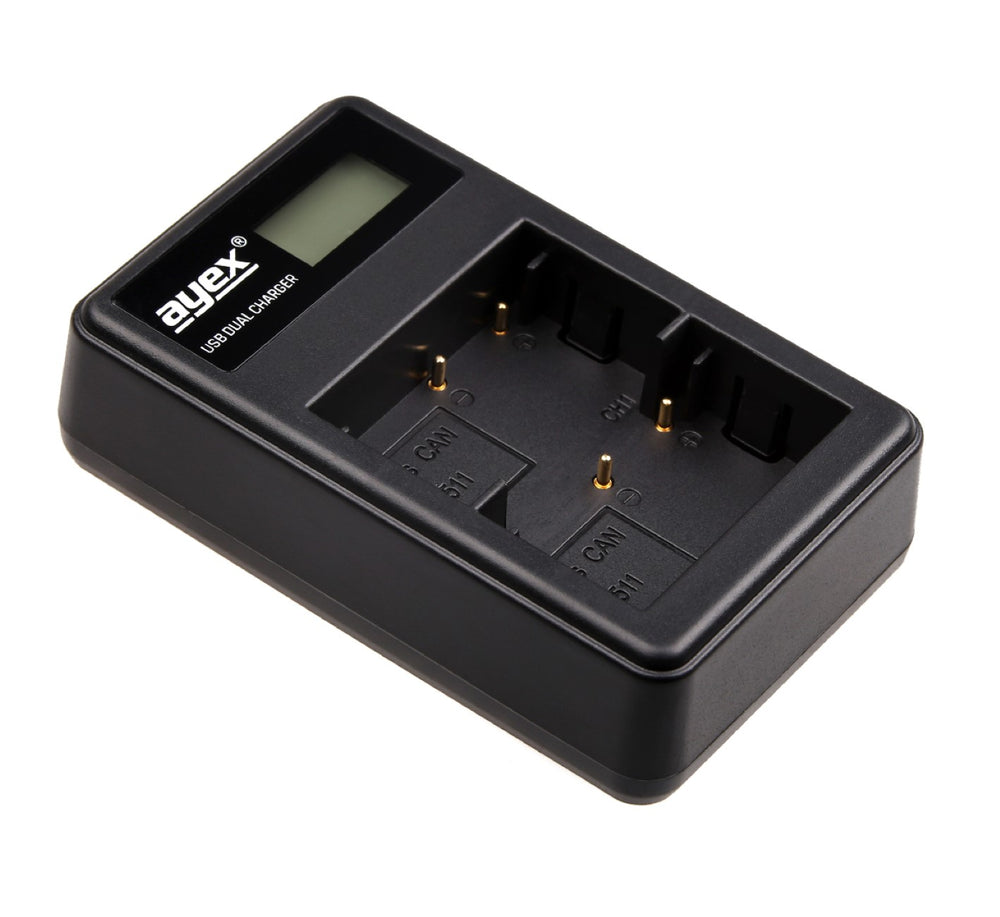 USB Dual Ladegerät für Canon BP-511A Akkus beleuchtetes Display Ladestandanzeige