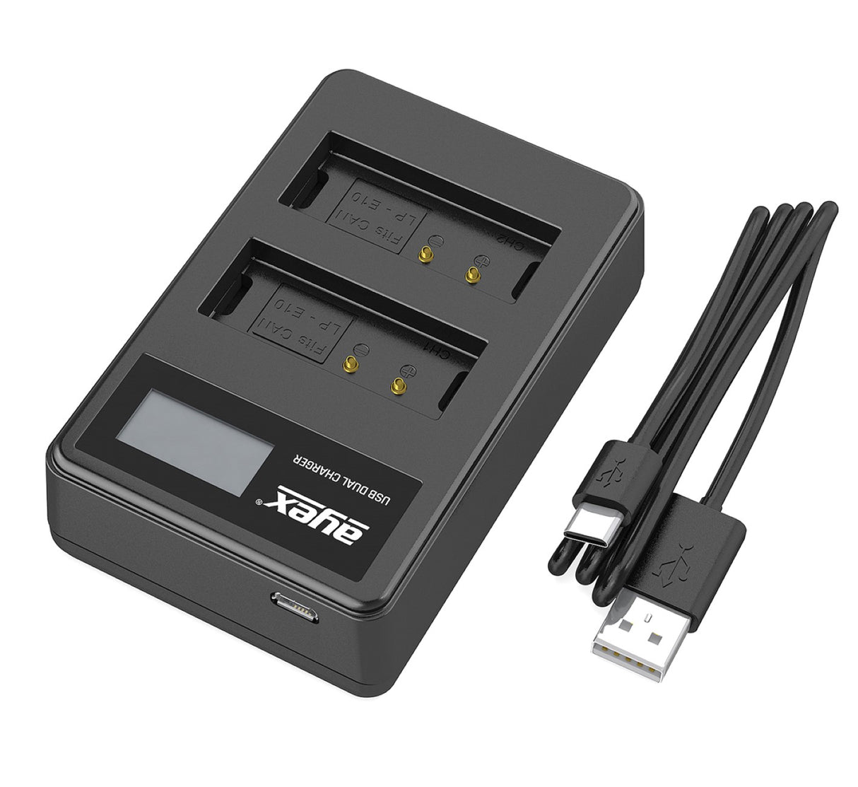 USB Dual Ladegerät für Canon LP-E10 Akkus beleuchtetes Display Ladestandanzeige
