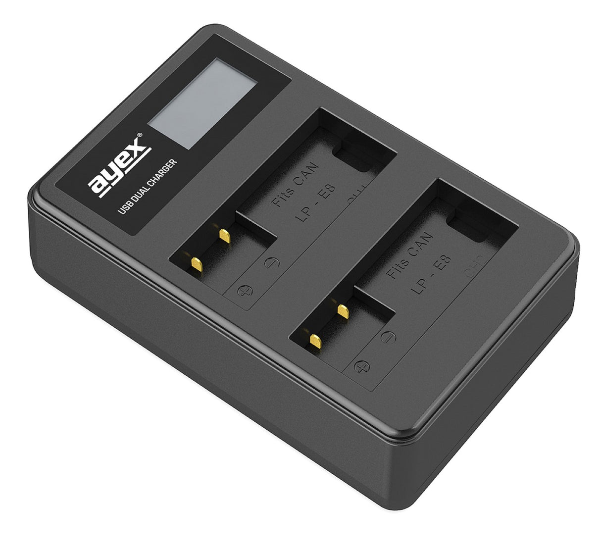 USB Dual Ladegerät für Canon LP-E8 Akkus beleuchtetes Display Ladestandanzeige