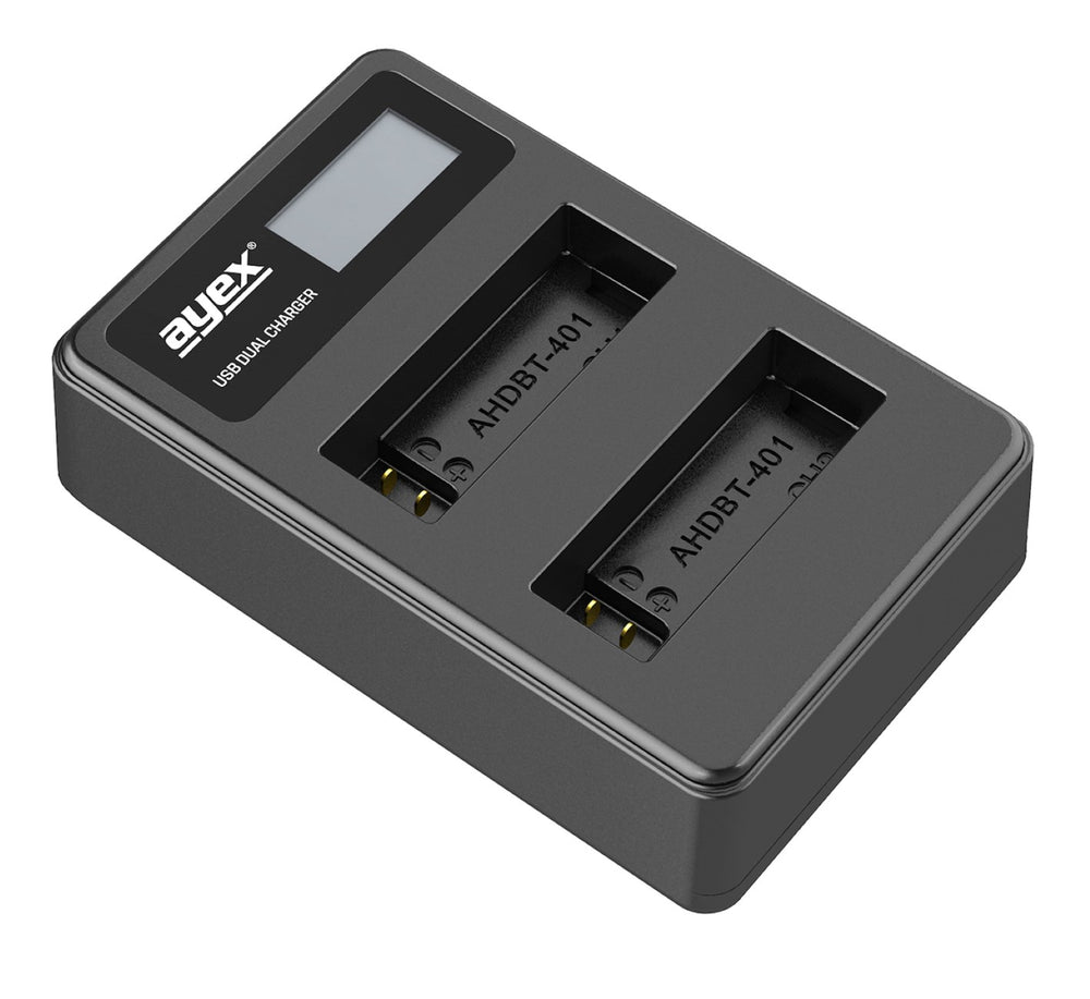 USB Dual Ladegerät für GoPro AHDBT-401 Akkus Hero 4 beleuchtetes Display Ladestandanzeige