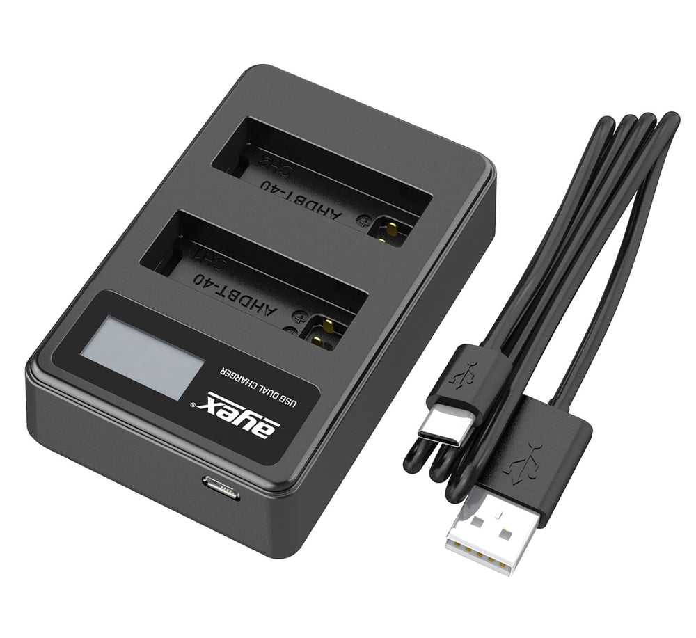 USB Dual Ladegerät für GoPro AHDBT-401 Akkus Hero 4 beleuchtetes Display Ladestandanzeige