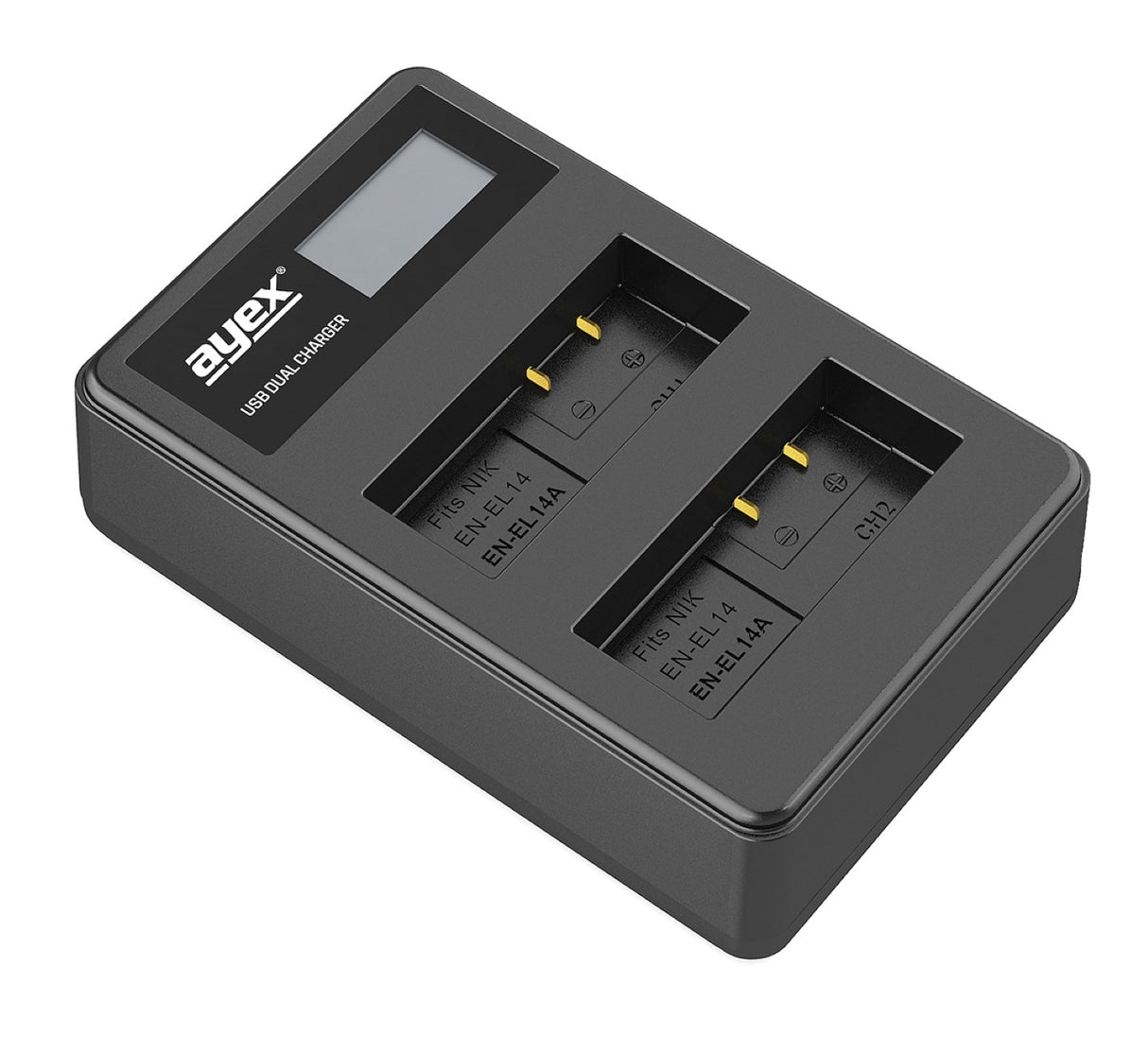 USB Dual Ladegerät für Nikon EN-EL14 Akkus beleuchtetes Display Ladestandanzeige