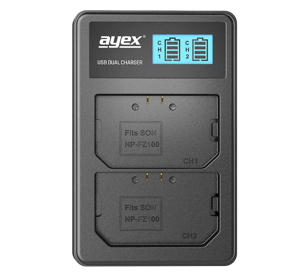 ayex Power Set mit 2x NP-FZ100 Akku + 1x USB Dual Ladegerät zB Sony Alpha A7R III A9 II Alpha 1
