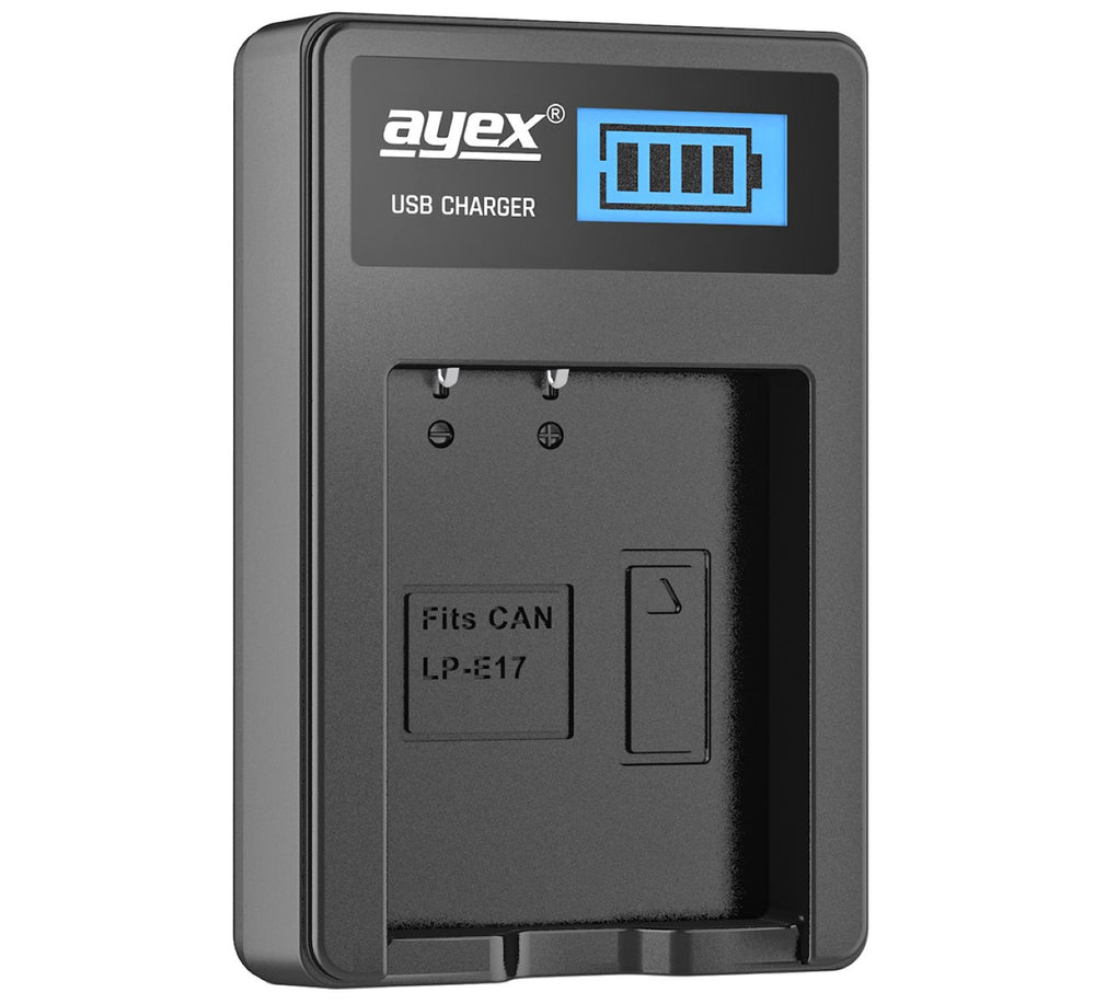 USB Ladegerät für Canon LP-E17 Akkus beleuchtetes Display Ladestandanzeige