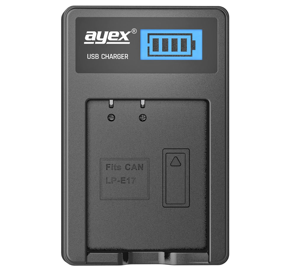 USB Ladegerät für Canon LP-E17 Akkus beleuchtetes Display Ladestandanzeige