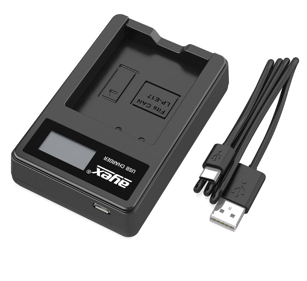 USB Ladegerät für Canon LP-E17 Akkus beleuchtetes Display Ladestandanzeige