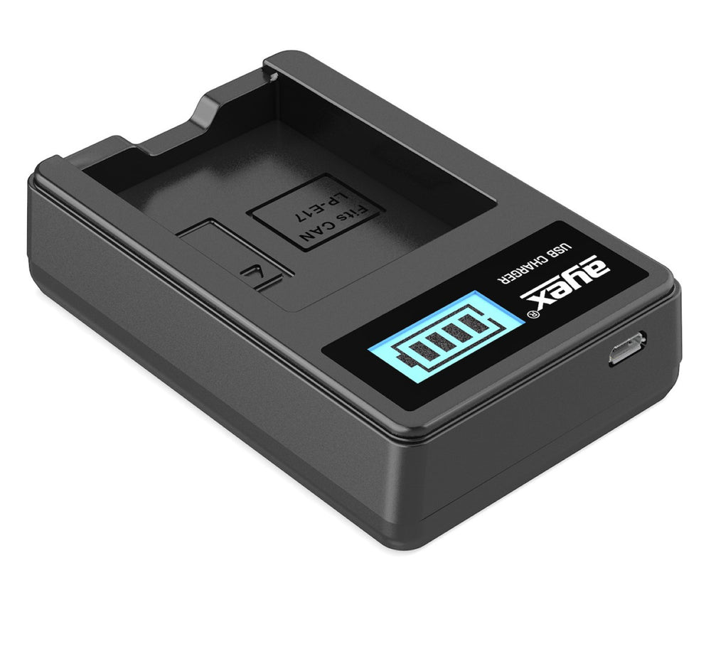 USB Ladegerät für Canon LP-E17 Akkus beleuchtetes Display Ladestandanzeige