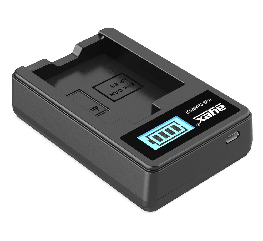 USB Ladegerät für Canon LP-E5 Akkus beleuchtetes Display Ladestandanzeige