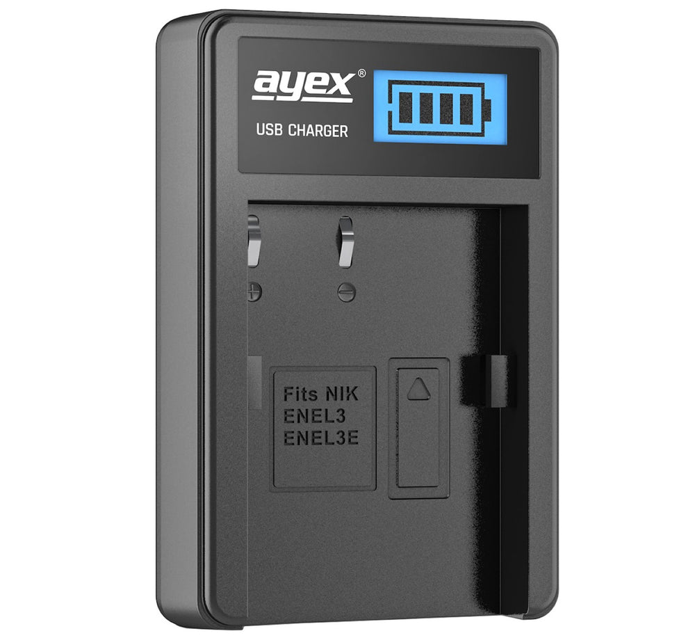 USB Ladegerät für Nikon EN-EL3 EN-EL3e Akkus beleuchtetes Display Ladestandanzeige