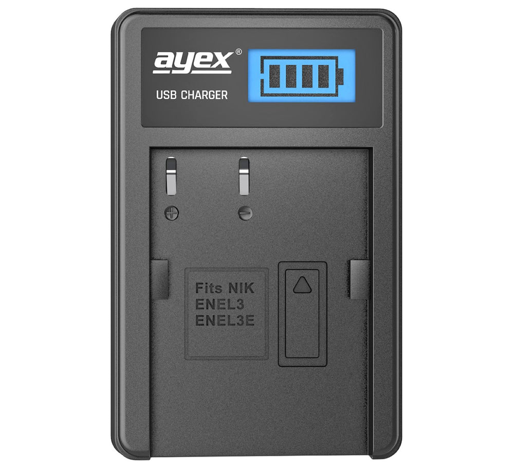 USB Ladegerät für Nikon EN-EL3 EN-EL3e Akkus beleuchtetes Display Ladestandanzeige
