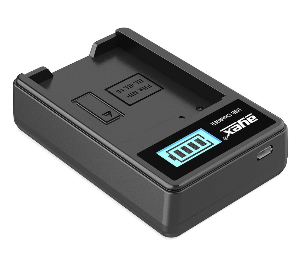 USB Ladegerät für Nikon EN-EL15 Akkus beleuchtetes Display Ladestandanzeige
