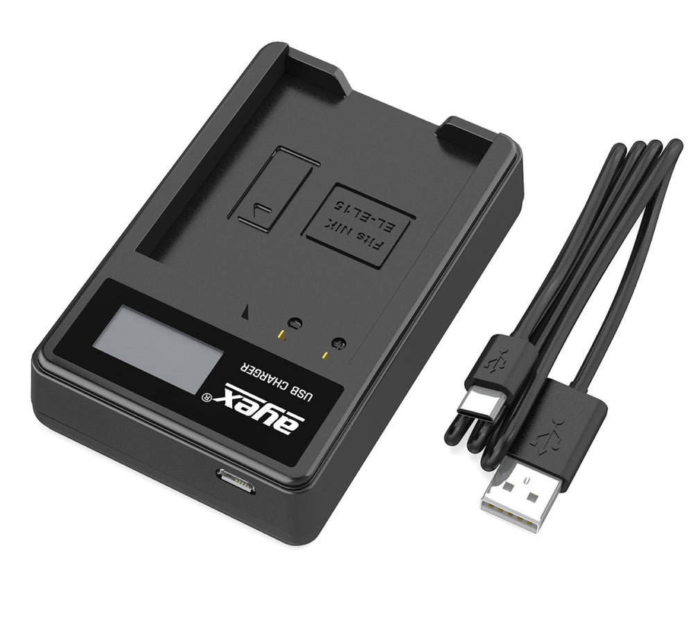 USB Ladegerät für Nikon EN-EL15 Akkus beleuchtetes Display Ladestandanzeige