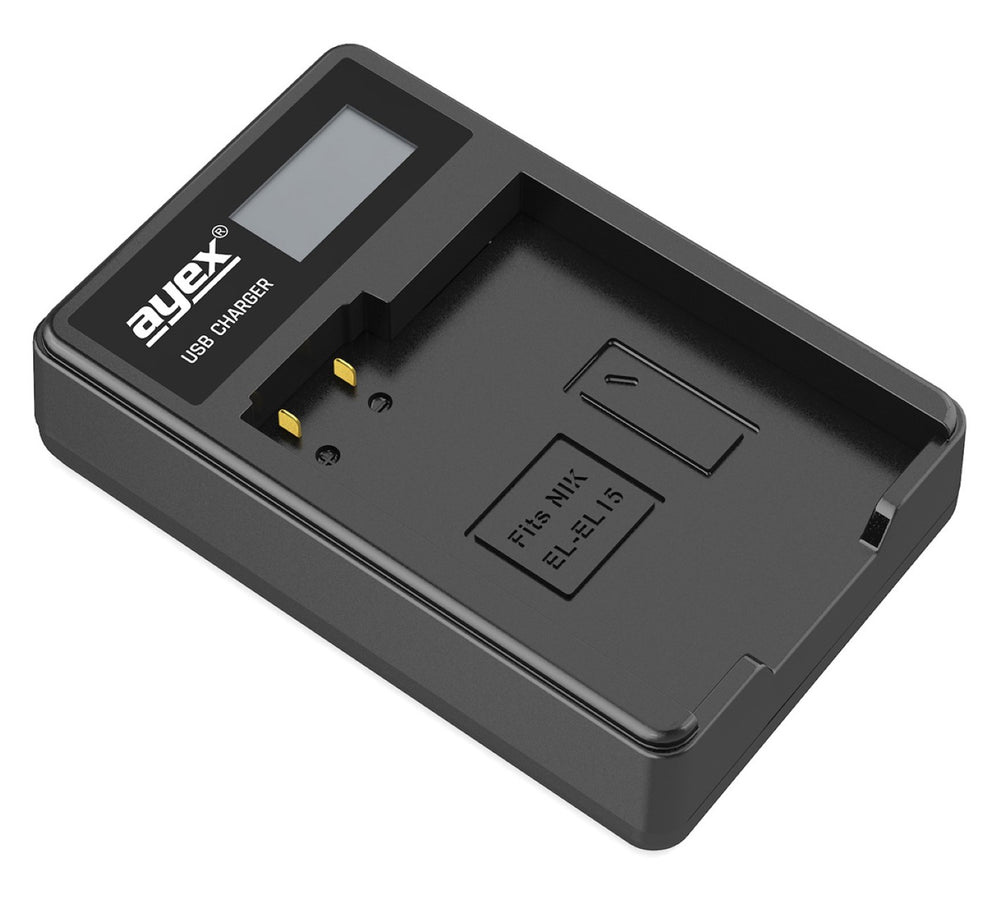 USB Ladegerät für Nikon EN-EL15 Akkus beleuchtetes Display Ladestandanzeige