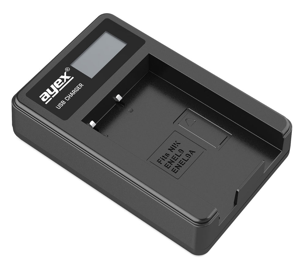 USB Ladegerät für Nikon EN-EL14 Akkus beleuchtetes Display Ladestandanzeige