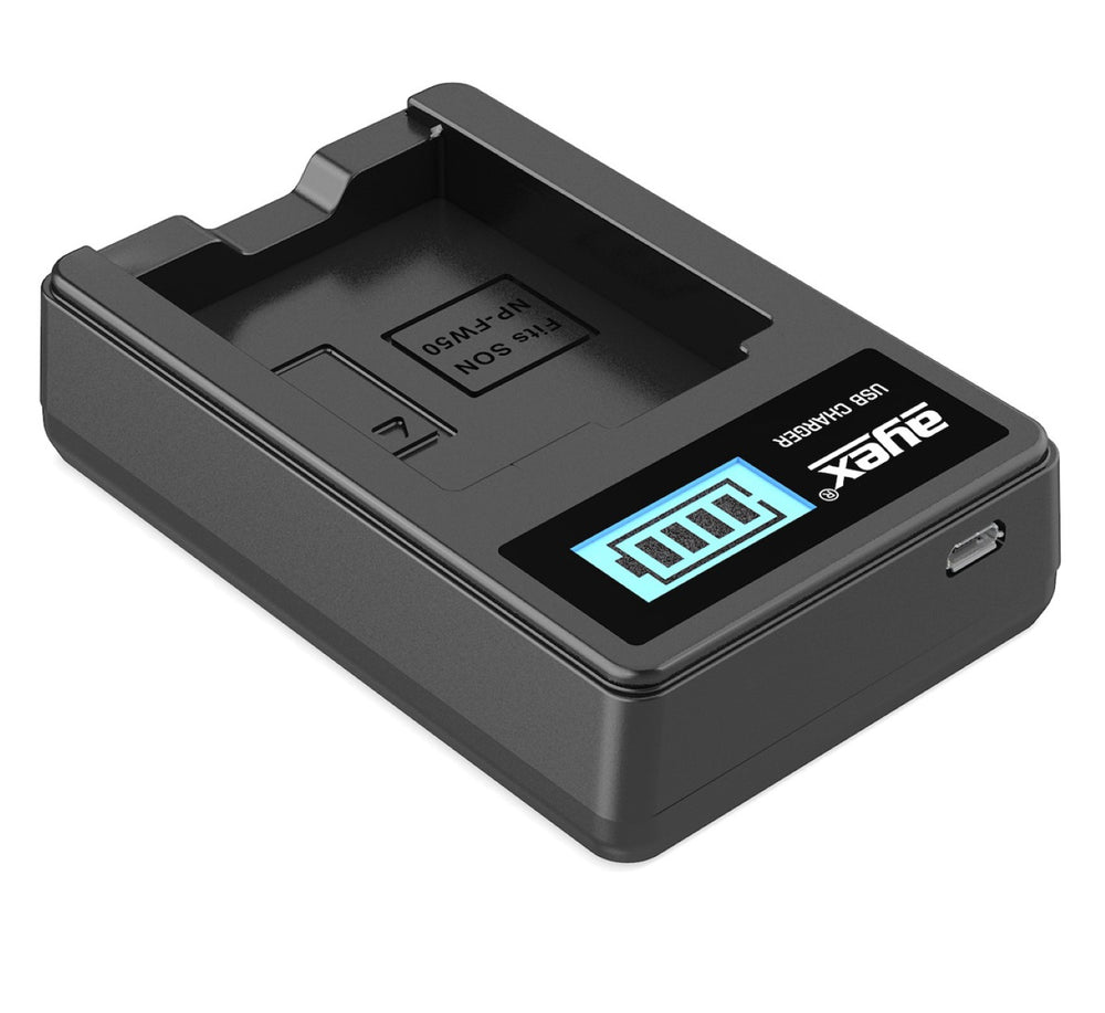 USB Ladegerät für Sony NP-FW50 Akkus beleuchtetes Display Ladestandanzeige