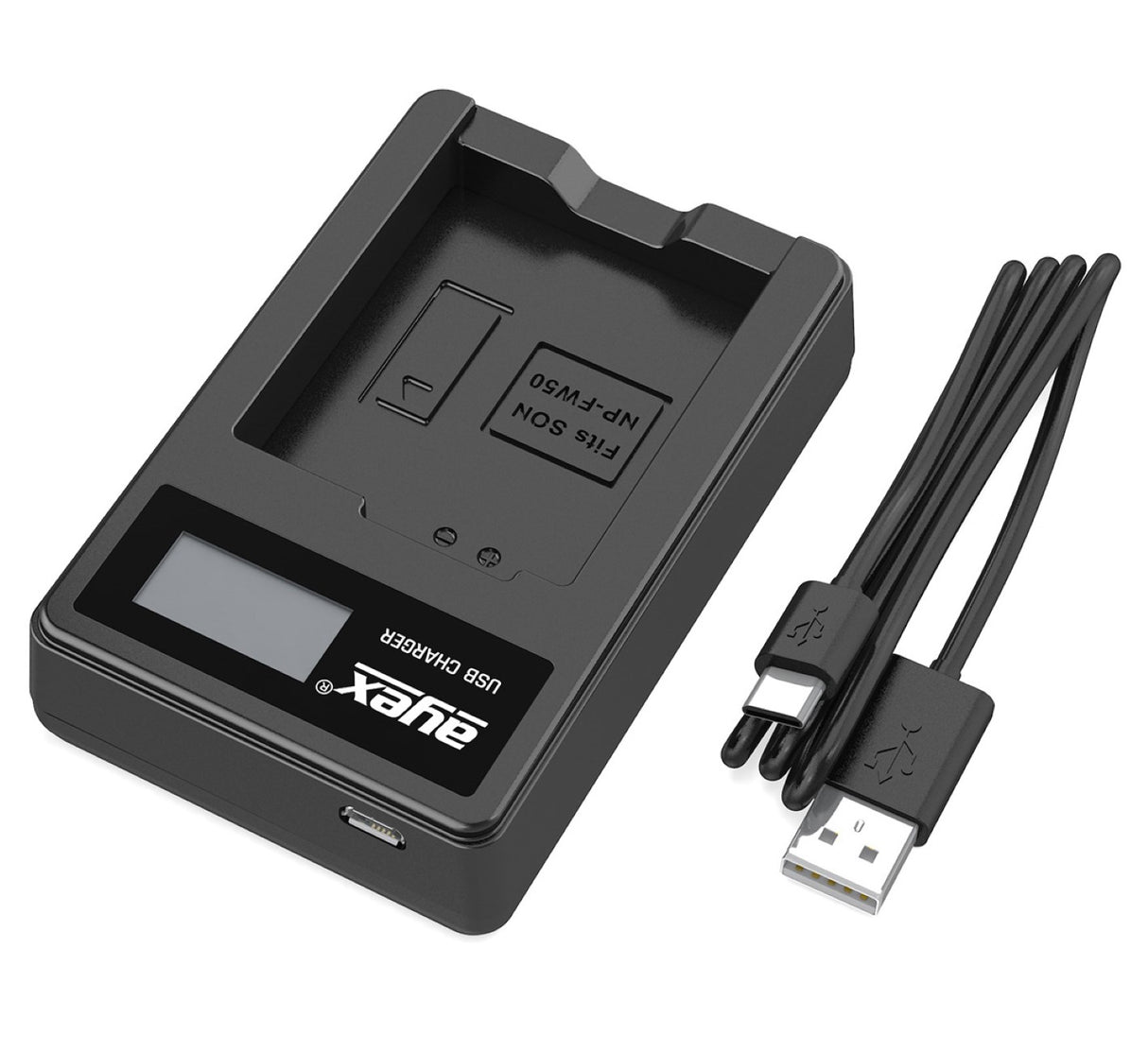 USB Ladegerät für Sony NP-FW50 Akkus beleuchtetes Display Ladestandanzeige