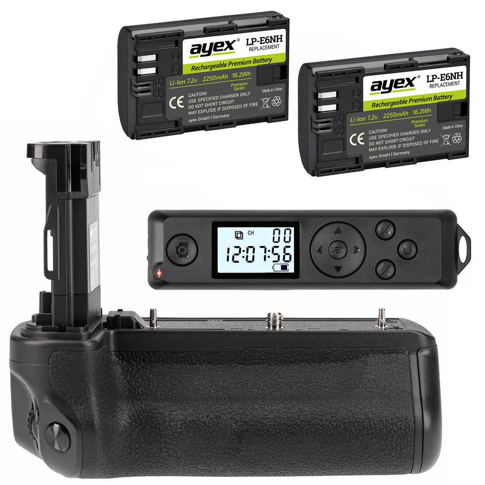 Batteriegriff für Canon EOS R5 R6 R6 Mark II wie BG-R10 Inkl. Timer-Fernauslöser + 2x LP-E6NH Akkus