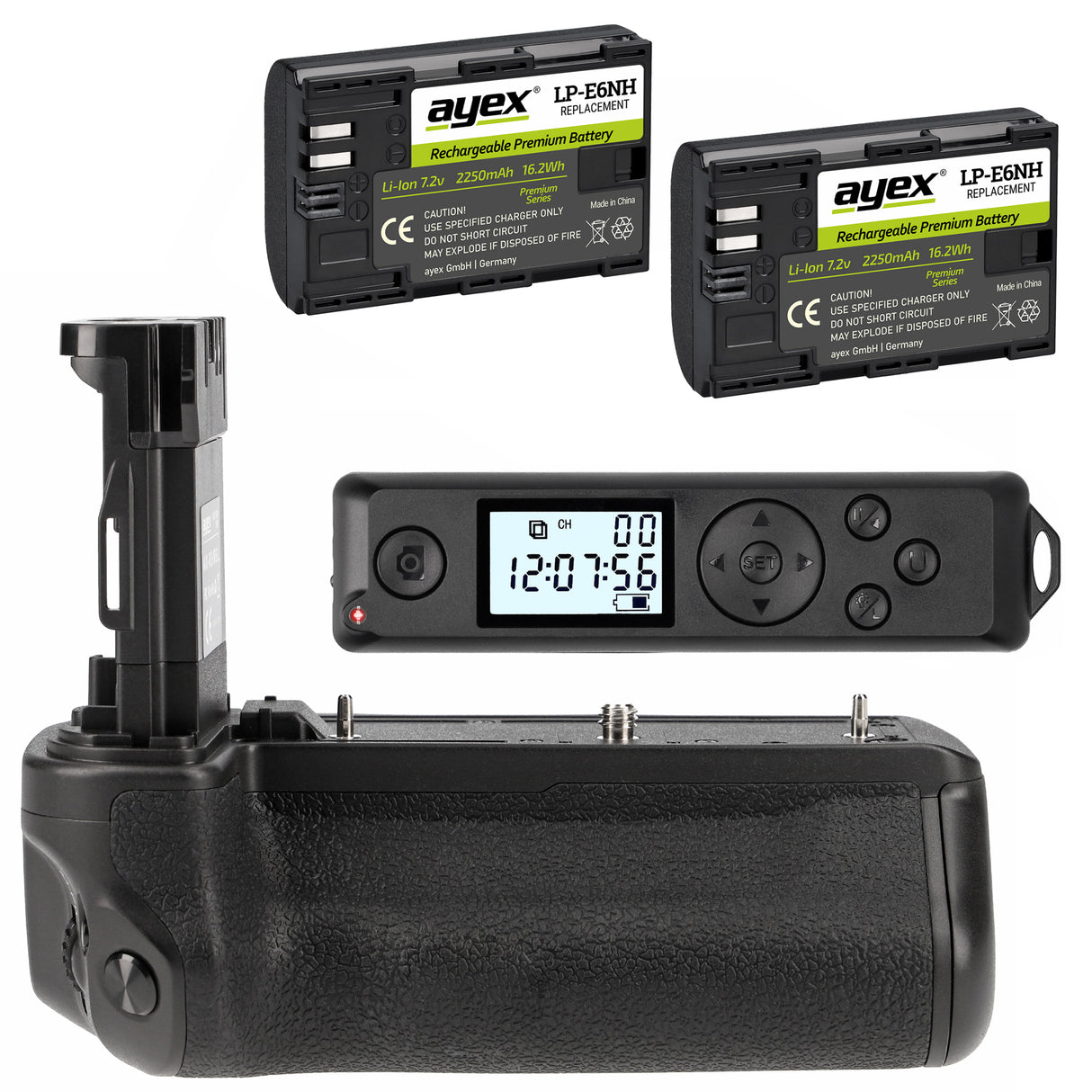 Batteriegriff für Canon EOS R5 R6 R6 Mark II wie BG-R10 Inkl. Timer-Fernauslöser + 2x LP-E6NH Akkus