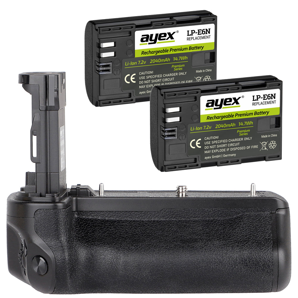 Batteriegriff Set für Canon EOS R5 R6 wie BG-R10 + 2x LP-E6N Akkus kompakter Handgriff