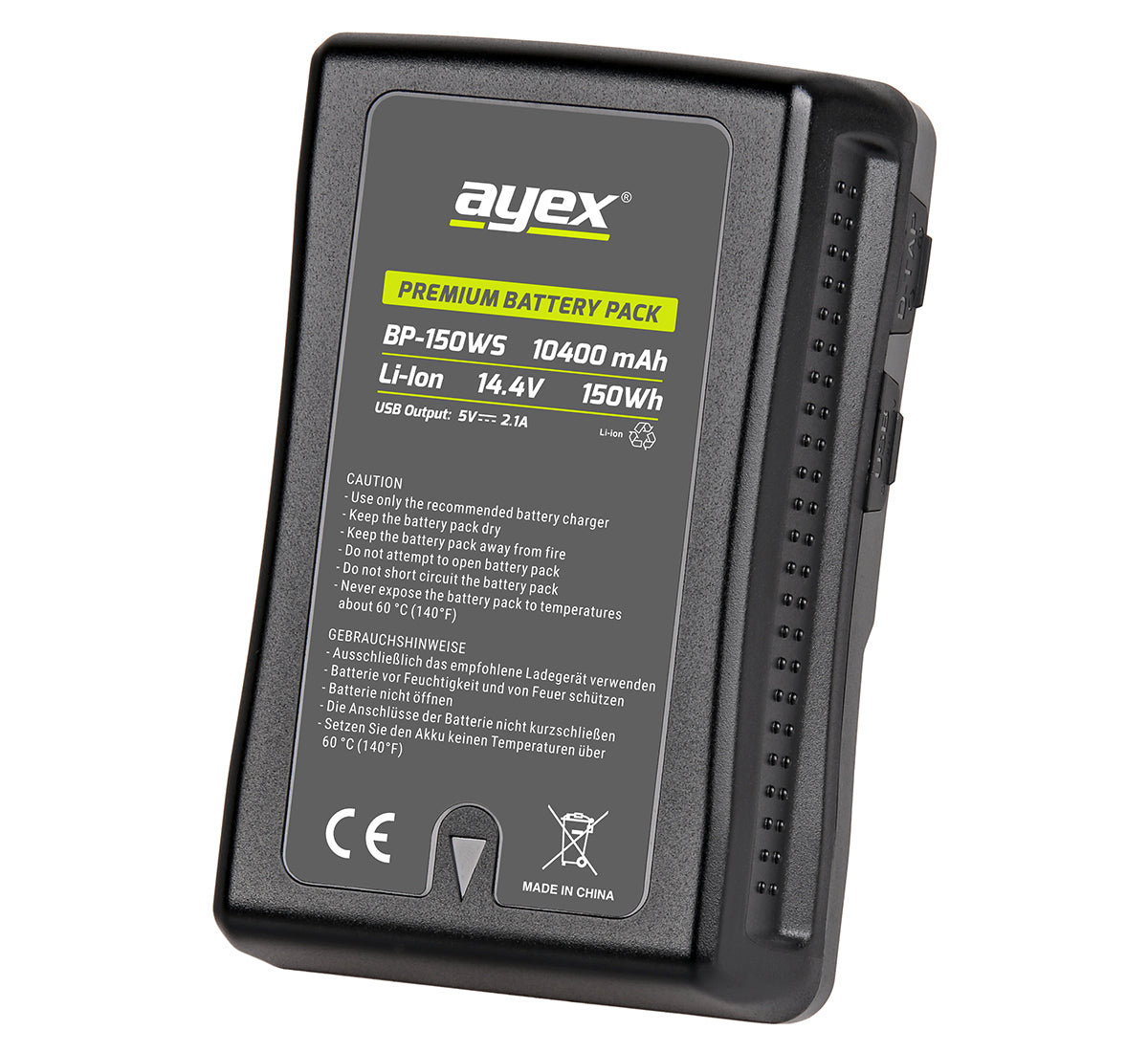 ayex V-Mount Premium Akku BP-150WS für Sony Camcorder und anspruchsvolle Einsätze geeignet V-Mount-Mechanismus 10400 mAh Kapazität