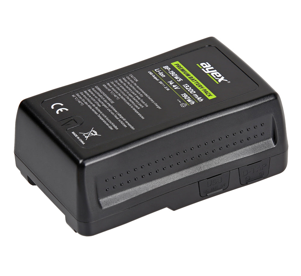 ayex V-Mount Premium Akku BP-190WS für Sony Camcorder - Für anspruchsvolle Einsätze geeignet - mit V-Mount-Mechanismus - 13200 mAh Kapazität