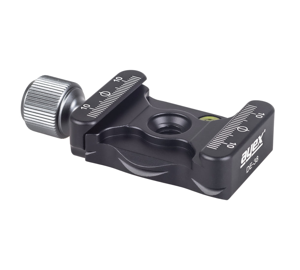ayex Universale QR-Klemme Schnellspannklemme 3/8" Zoll + 1/4" Zoll Adapter Arca-Swiss kompatibel präzise eloxiertes Aluminium 38mm breit DE-38