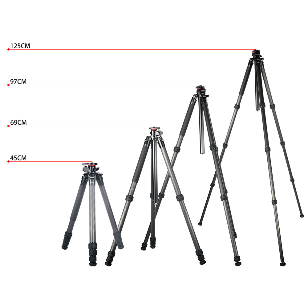 JUSINO Flexibles Karbon-Stativ max. 170cm bis 18Kg belastbar neigbare & entfernbare Mittelsäule